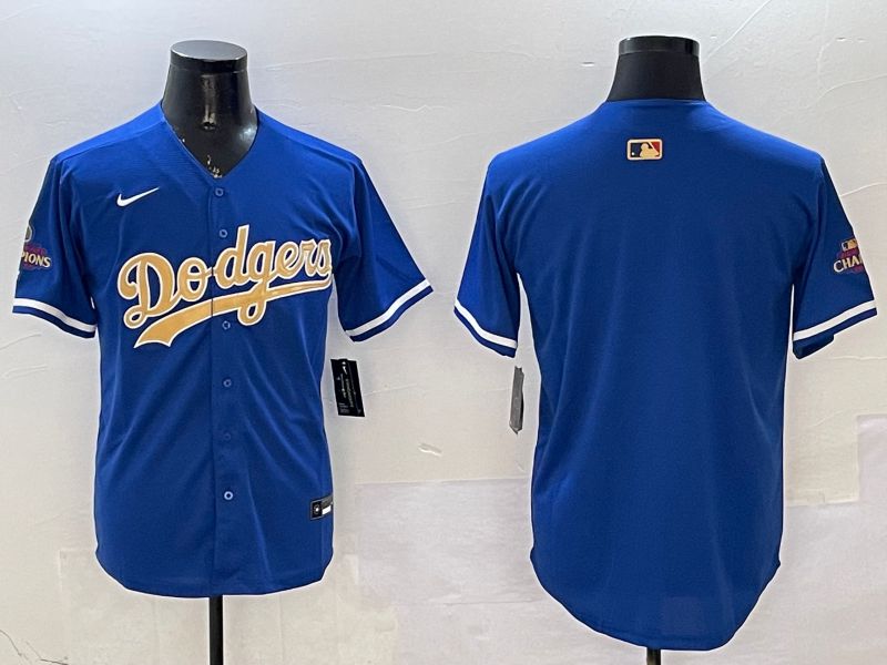 Men Los Angeles Dodgers Blank Blue Champion gold character 2025 Nike MLB Jersey style 1